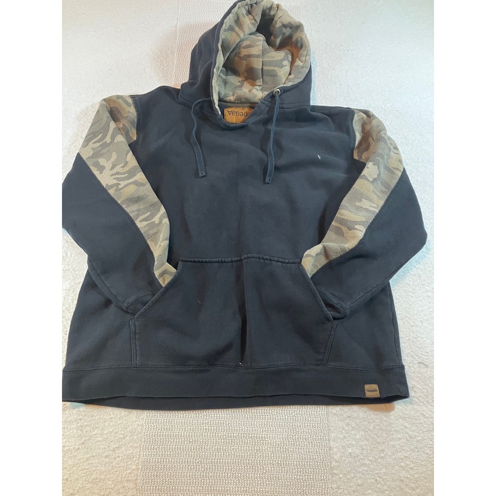 Venado Mens Camo Accent Pullover Hoodie Black Camouflage Sweatshirt XL